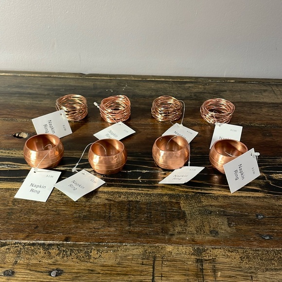 8 copper napkin rings - 4 of each style hammered and wire. Never used - India - Picture 4 of 12